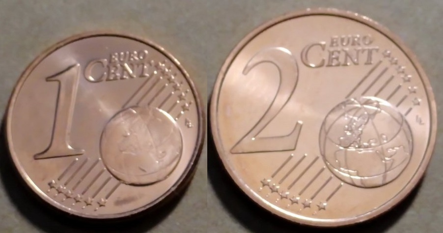 (2005, 2 монеты, 1 и 2 цента) Набор монет Евро Финляндия 2005 год   UNC