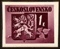 (1945-010) Марка Чехословакия "Герб (Пурпурная)" ,  III O