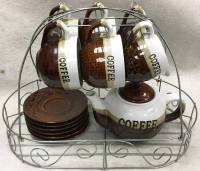 Кофейный сервиз на 6 персон керамика 14 предметов кофейные пары чайник молочник 