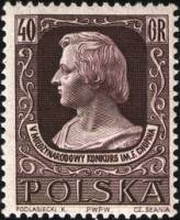 (1955-003) Марка Польша "Ф. Шопен (Фиолетово-коричневая)"   5-й Международный фортепианный конкурс I