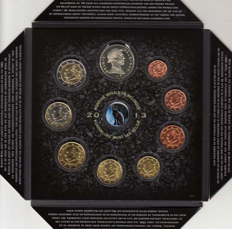 (2013, 8м + жетон) Набор монет Бельгия 2013 год &quot;Места добычи в Валлонии&quot;   UNC