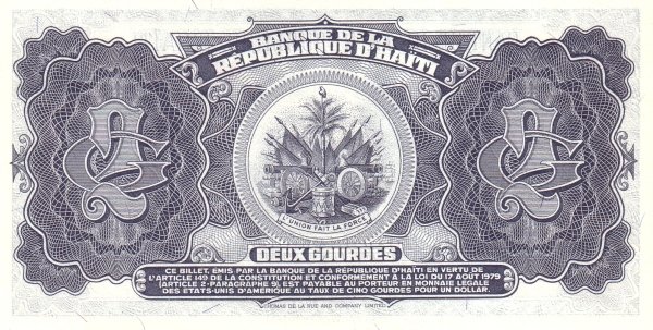  Банкнота Гаити 1986 год 2     UNC