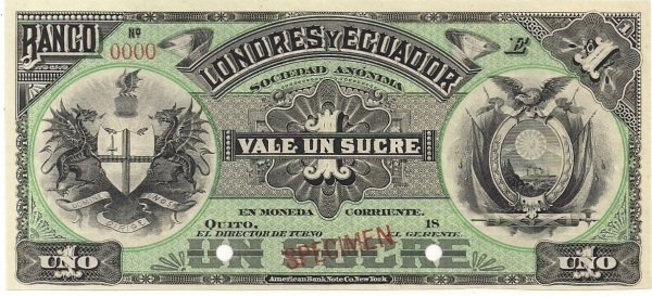(№1887P-S180s) Банкнота Эквадор 1887 год &quot;1 Sucre&quot;