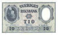 (,) Банкнота Швеция 1957 год 10 крон "Густав I Васа"   XF