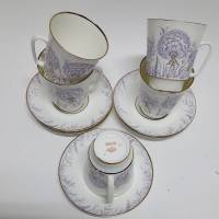 Набор кофейных пар, 5 шт., костяной фарфор, клеймо ЛФЗ, СССР (сост. на фото) 
