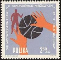 (1963-053) Марка Польша "Баскетбол (Сиреневая)" , III Θ