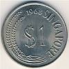 1968 Монета Сингапур 1 доллар Лев  Медь-Никель  UNC