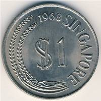1968 Монета Сингапур 1 доллар Лев  Медь-Никель  UNC