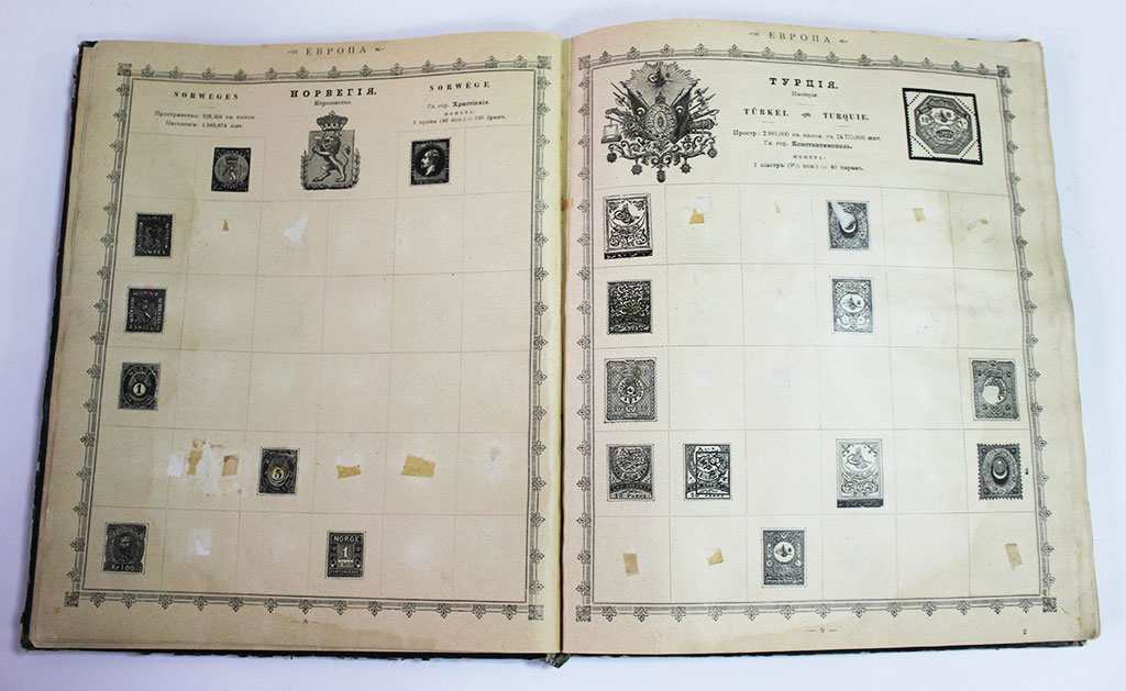 Альбом для марок Отто Кирхнера. СПб, Начало XX в, следы от марок, Состояние на фото, 96 страниц
