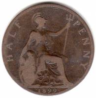 () Монета Великобритания 1900 год 1/2 пенни "Королева Виктория"  Медь  VF