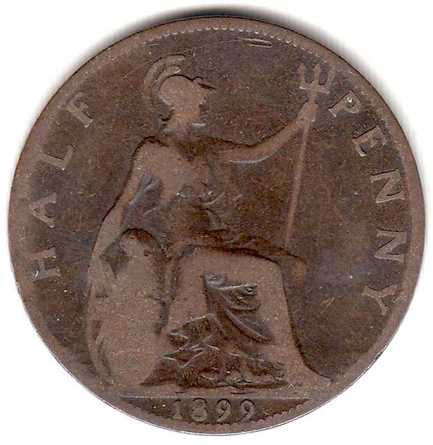 () Монета Великобритания 1900 год 1/2 пенни &quot;Королева Виктория&quot;  Медь  VF