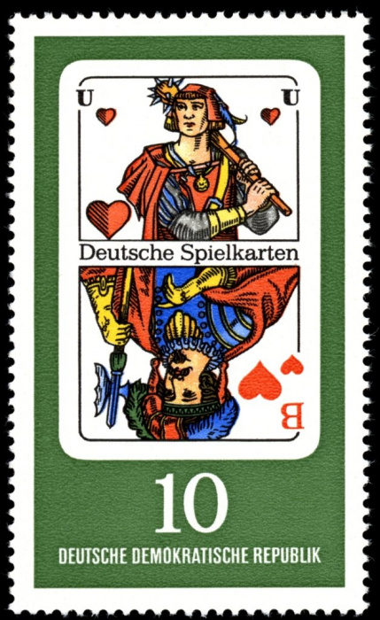 (1967-055) Марка Германия (ГДР) &quot;Валет червей&quot;    Игральные карты II Θ