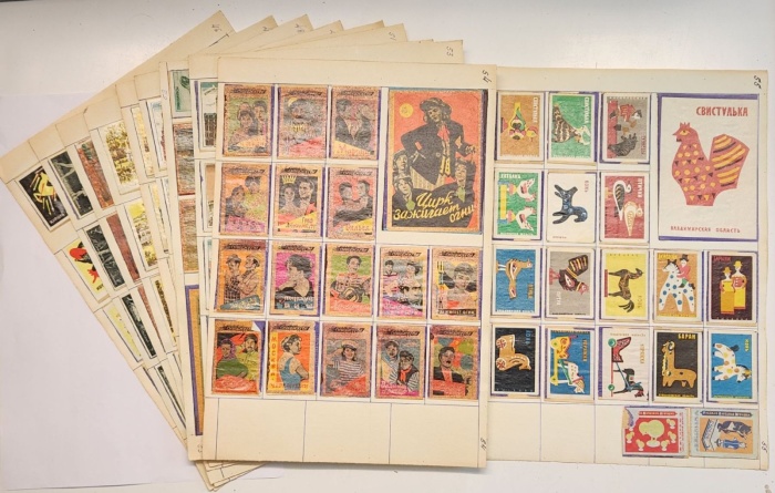 Коллекция спичечных этикеток на альбомных листах, разные темы (10 листов)