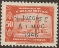 (№1946-498) Марка Колумбия 1946 год "Часовая Башня Картахена", Гашеная