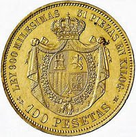 (№1870km664) Монета Испания 1870 год 100 Pesetas