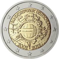 009 Монета Германия (ФРГ) 2012 год 2 евро 10 лет наличному обращению Евро Двор F Биметалл  UNC