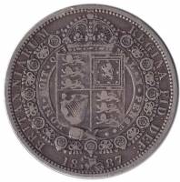 (1887) Монета Великобритания 1887 год 1/2 кроны "Королева Виктория"  Серебро Ag 925  VF