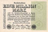(1923) Банкнота Германия 1923 год 1 000 000 марок "Вод знак Скрепки" 5-й выпуск, с виньеткой  UNC