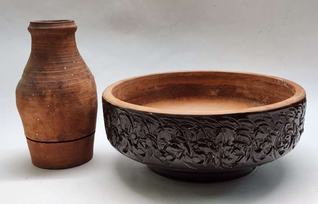 Ваза глиняная и Кашпо большое широкое керамика