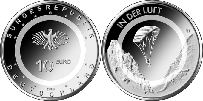 (2019g) Монета Германия (ФРГ) 2019 год 10 евро &quot;В воздухе&quot;  Вставка из полимера Медь-Никель  UNC