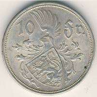 () Монета Люксембург 1929 год 10  ""   Биметалл (Серебро - Ниобиум)  UNC