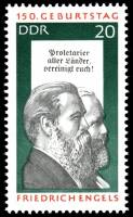 (1970-098) Марка Германия (ГДР) "Энгельс и Маркс"    150 лет рождения III O