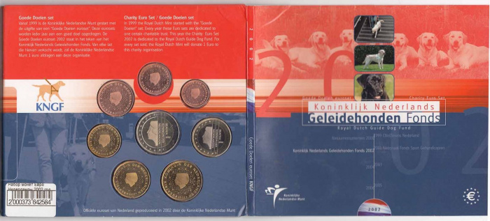 Набор монет Евро Нидерланды 2002 год &quot;Корлевский Фонд Собак-поводырей для слепых&quot; В буклете, AU