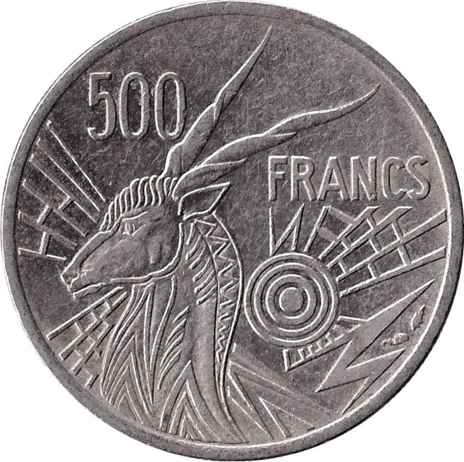 (1996a) Монета Центральная Африка 1976 год 500 франков КФА &quot;Антилопа&quot;  Никель  UNC