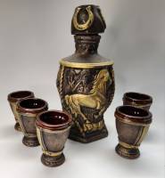 Штоф графин и 5 стопок керамика Лошадь и подкова