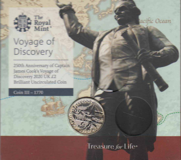 (2020) Монета Великобритания 2020 год 2 фунта &quot;Джеймс Кук 250 лет экспедиции&quot;  Биметалл  Буклет