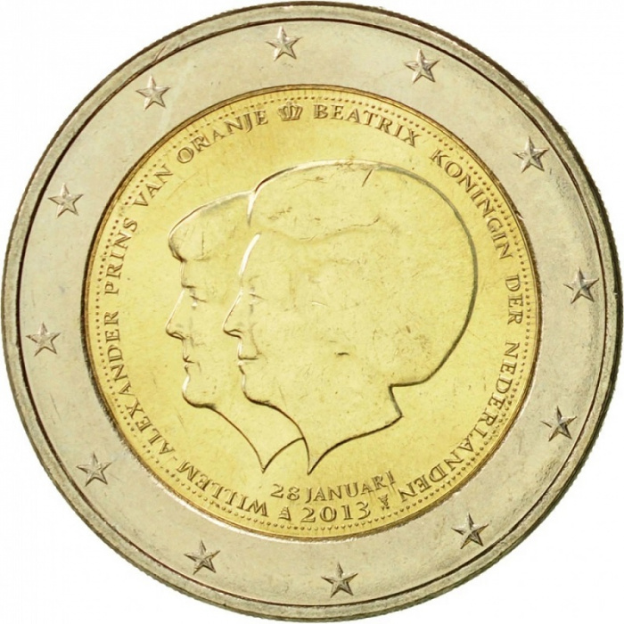 (005) Монета Нидерланды 2013 год 2 евро &quot;Передача трона Виллему&quot;  Биметалл  UNC