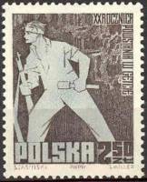 (1963-022) Марка Польша "Мятежник с винтовкой и гранатой"   20 лет восстанию в Варшавском гетто III 