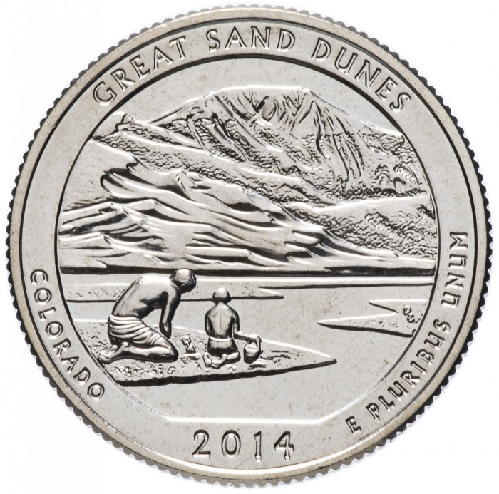 (024s) Монета США 2014 год 25 центов &quot;Великие песчаные дюны&quot;  Медь-Никель  UNC