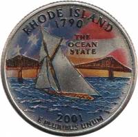 (013p) Монета США 2001 год 25 центов "Род-Айленд"  Вариант №2 Медь-Никель  COLOR. Цветная