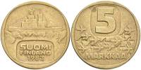 1983 Монета Финляндия 1983 год 5 марок Ледокол Урхо Латунь  XF