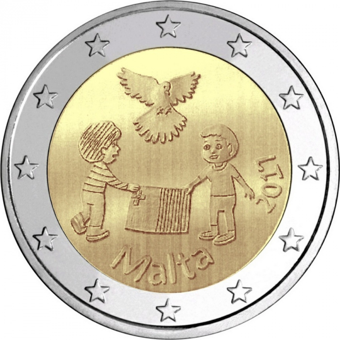 (014) Монета Мальта 2017 год 2 евро &quot;Мир детям&quot;  Биметалл  UNC