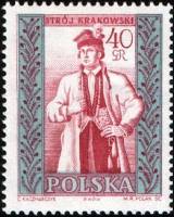 (1960-009) Марка Польша "Краков (Мужской)" Перф греб 11¾:12¼   Национальная одежда I Θ