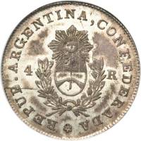 (№1852km21 (la rioja)) Монета Объединённые провинции Южной Америки 1852 год 4 Reales