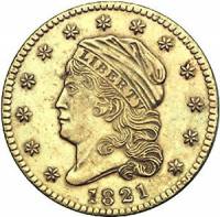 (1827) Монета США 1827 год 2,5 полдоллара  1. Большой диаметр Золото Au 917  XF