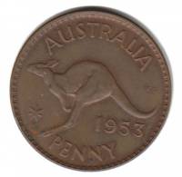 (,) Монета Австралия 1953 год 1 пенни   Бронза  UNC