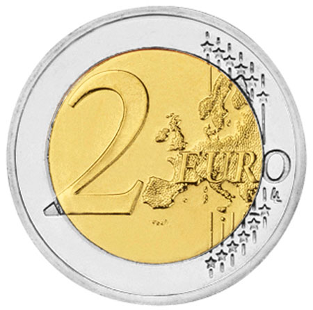 010 Монета Финляндия 2011 год 2 евро Национальный банк 200 лет  Биметалл  VF