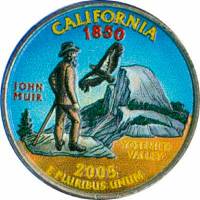(031d) Монета США 2005 год 25 центов "Калифорния"  Вариант №1 Медь-Никель  COLOR. Цветная