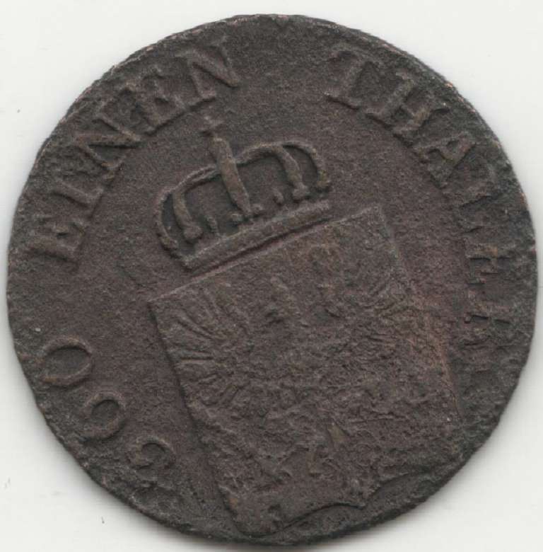 1843A Монета Германия (Пруссия) 1843 год 1 пфеннинг / 1/360 талера  Медь  F