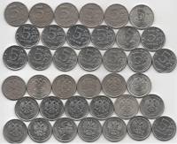 (1997-2021 СПМД ММД 19 монет по 5 рублей) Набор монет Россия   XF