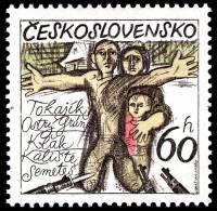(1975-008) Марка Чехословакия "Человек на коленях"    Уничтожение нацистами 14 деревень II Θ