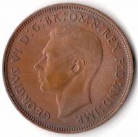 (1938) Монета Великобритания 1938 год 1 пенни "Георг VI"  Бронза  VF