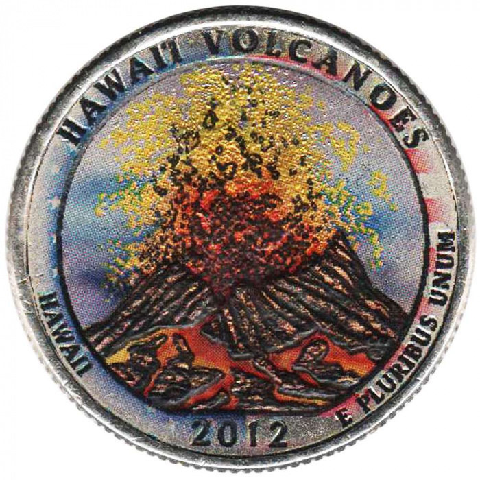 (014p) Монета США 2012 год 25 центов &quot;Гавайские вулканы&quot;  Вариант №2 Медь-Никель  COLOR. Цветная