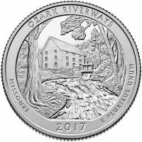 038d Монета США 2017 год 25 центов Водные пути Озарк  Медь-Никель  UNC