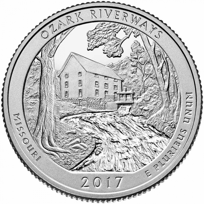 038d Монета США 2017 год 25 центов Водные пути Озарк  Медь-Никель  UNC