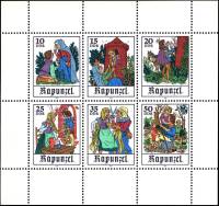 (1978-106) Лист (6 м 2х3) Германия (ГДР) "Сказка"    Рапунцель III O